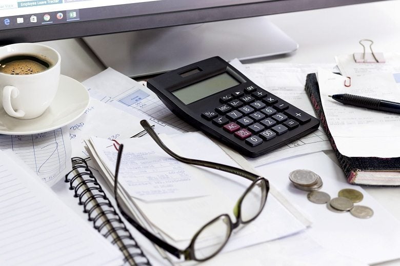 business working with receipt