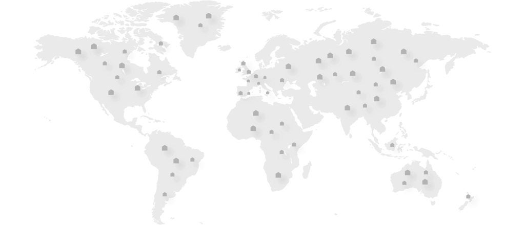 world map with major cities indicated across all continents